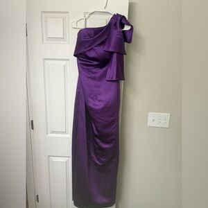 Elegant Purple One Shoulder Dress with bow